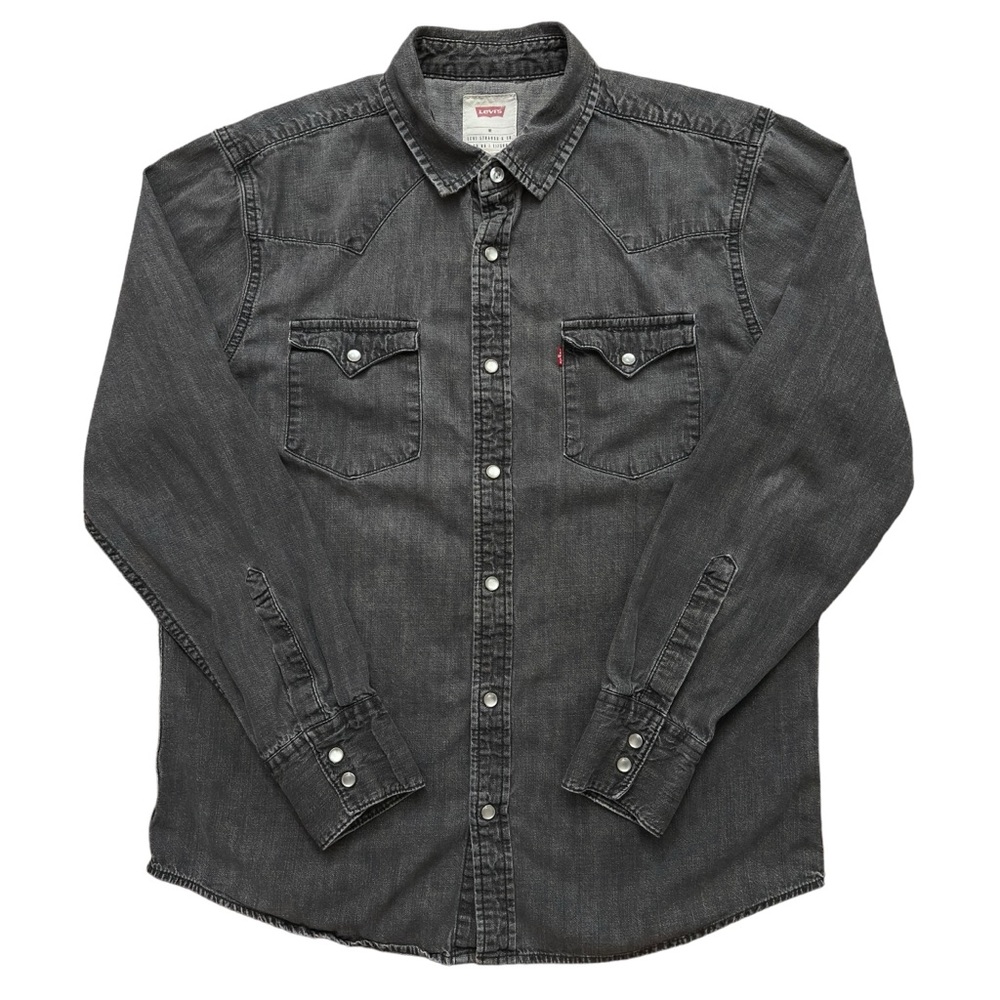 Levi's Shirt Mens Size M Long Sleeve Denim Western Pearl Snap Button Gray